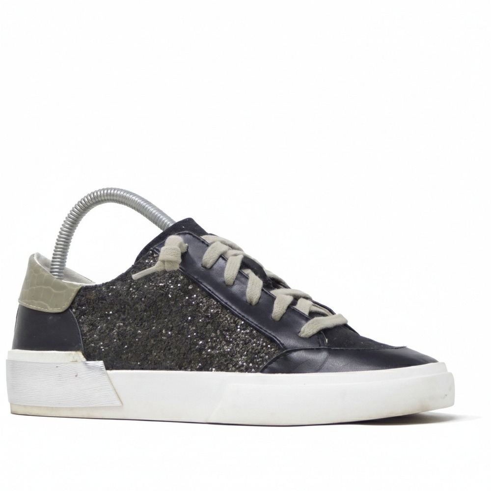 Dolce Vita Womens Zalika Colorblock Sneaker Black Glitter Faux Snake Heel 8M